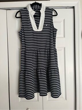 Nautica Striped Sleeveless Dress in Navy and White